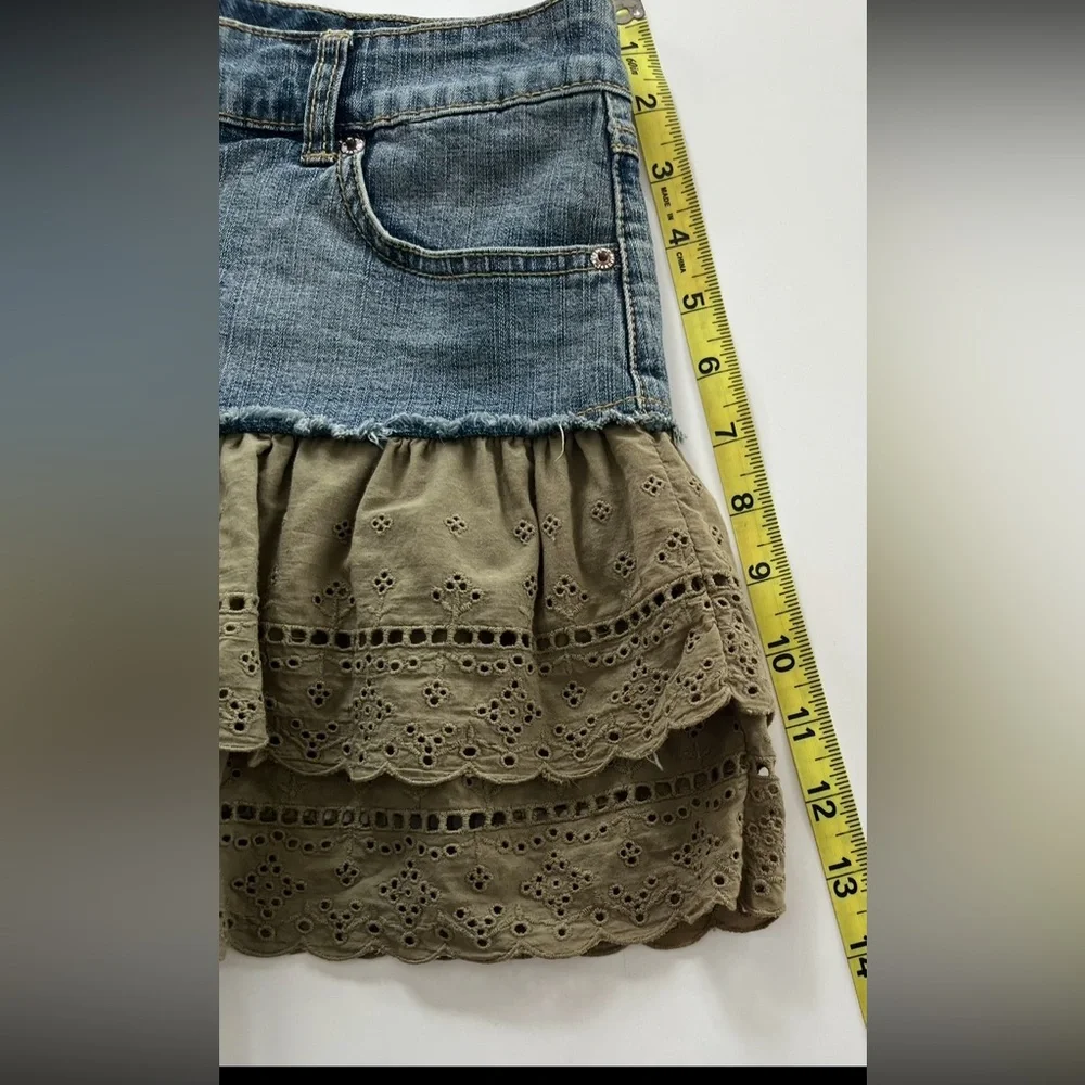 Denim Ruffle/Layered Mini Skirt - Picture 5 of 7